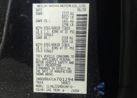 2020 Nissan Frontier Sv 4X2 from USA, damaged, VIN 1N6ED0EA7LN701294